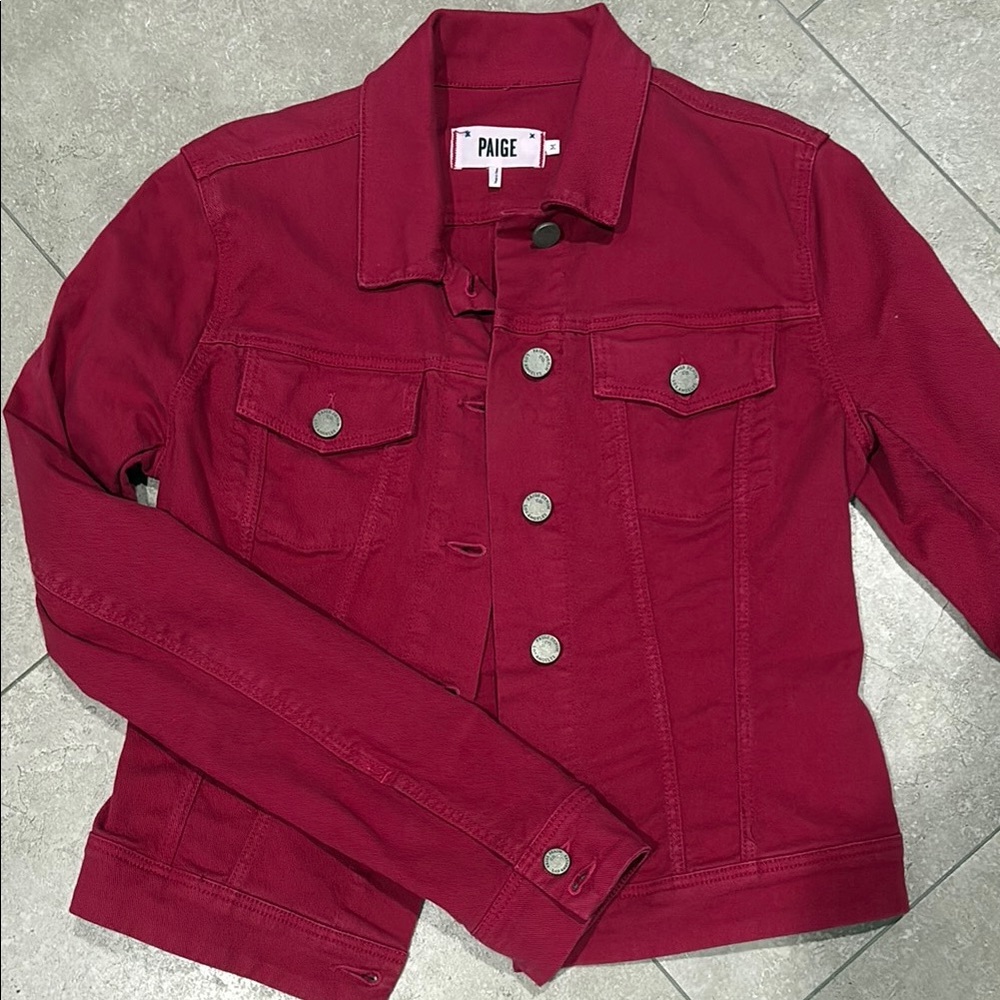 PAIGE Pink/Red Jean Jacket Cropped Denim Style